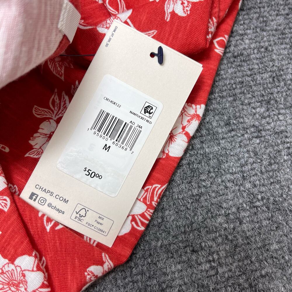 Chaps Mens Seacost Wash Button-Down Printed Shirt Size Medium Red White - Picture 9 of 10
